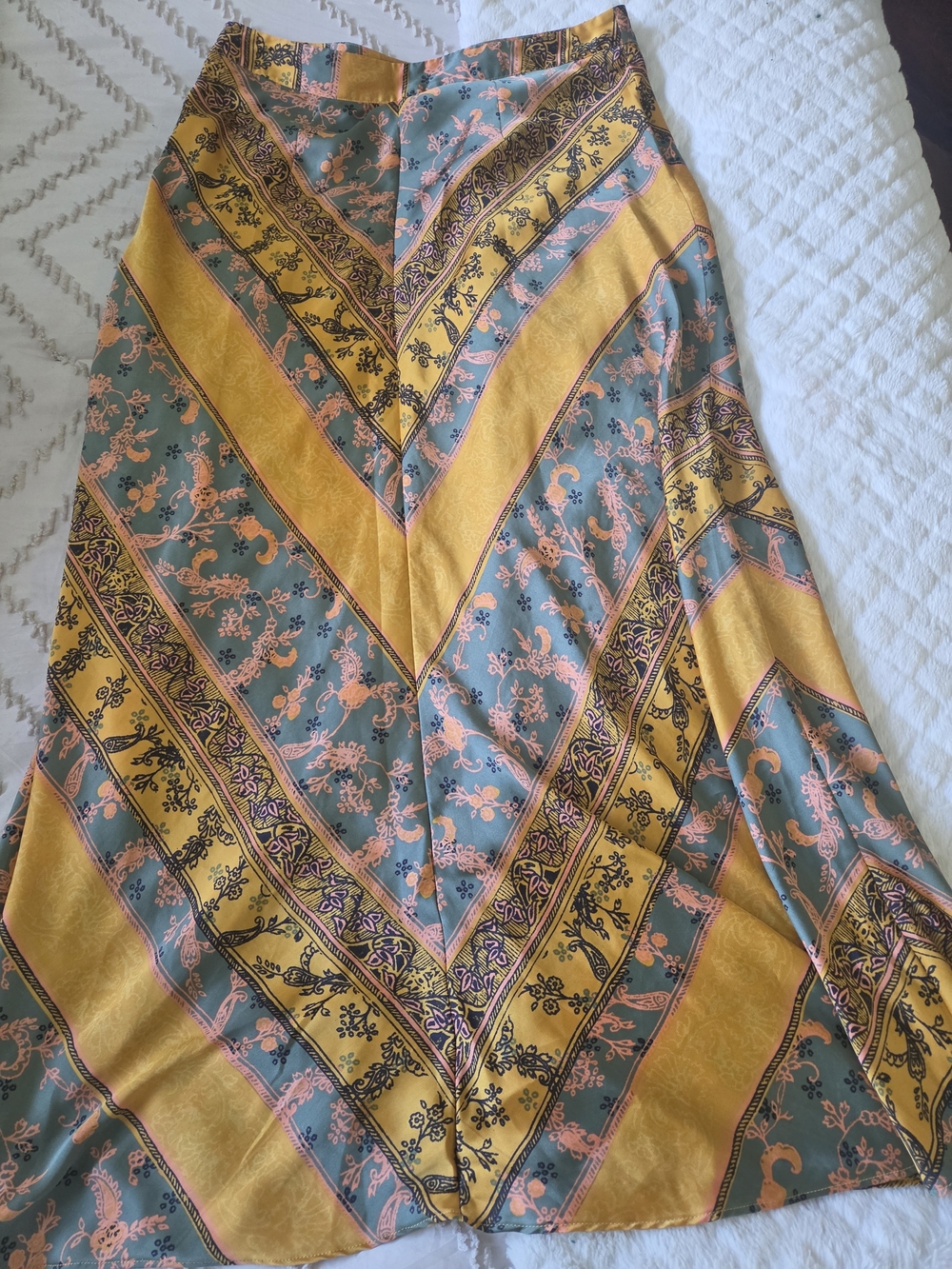 Free People silky Yellow, Teal & Pink Printed Maxi Skirt